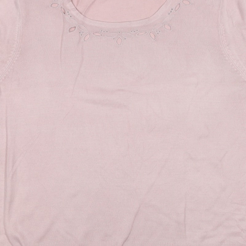Marks and Spencer Women Pink UK 18 Basic Embroidered Knit Top