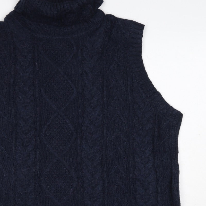 Marks and Spencer Men's Navy L Cable Knit Wool Roll Neck Vest