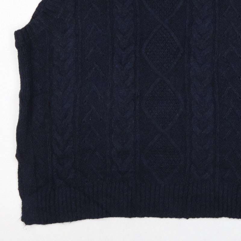 Marks and Spencer Men's Navy L Cable Knit Wool Roll Neck Vest