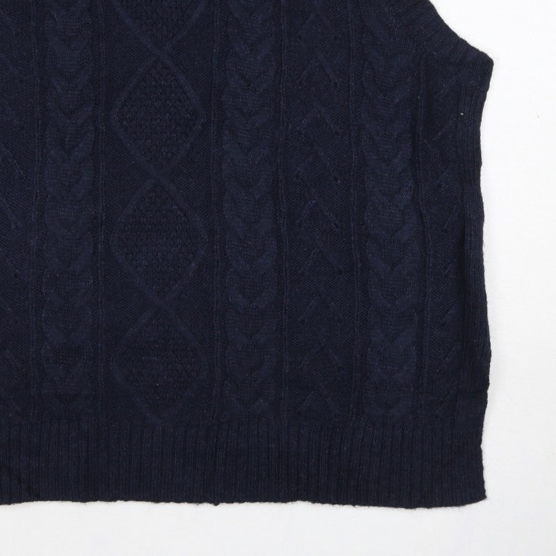 Marks and Spencer Men's Navy L Cable Knit Wool Roll Neck Vest