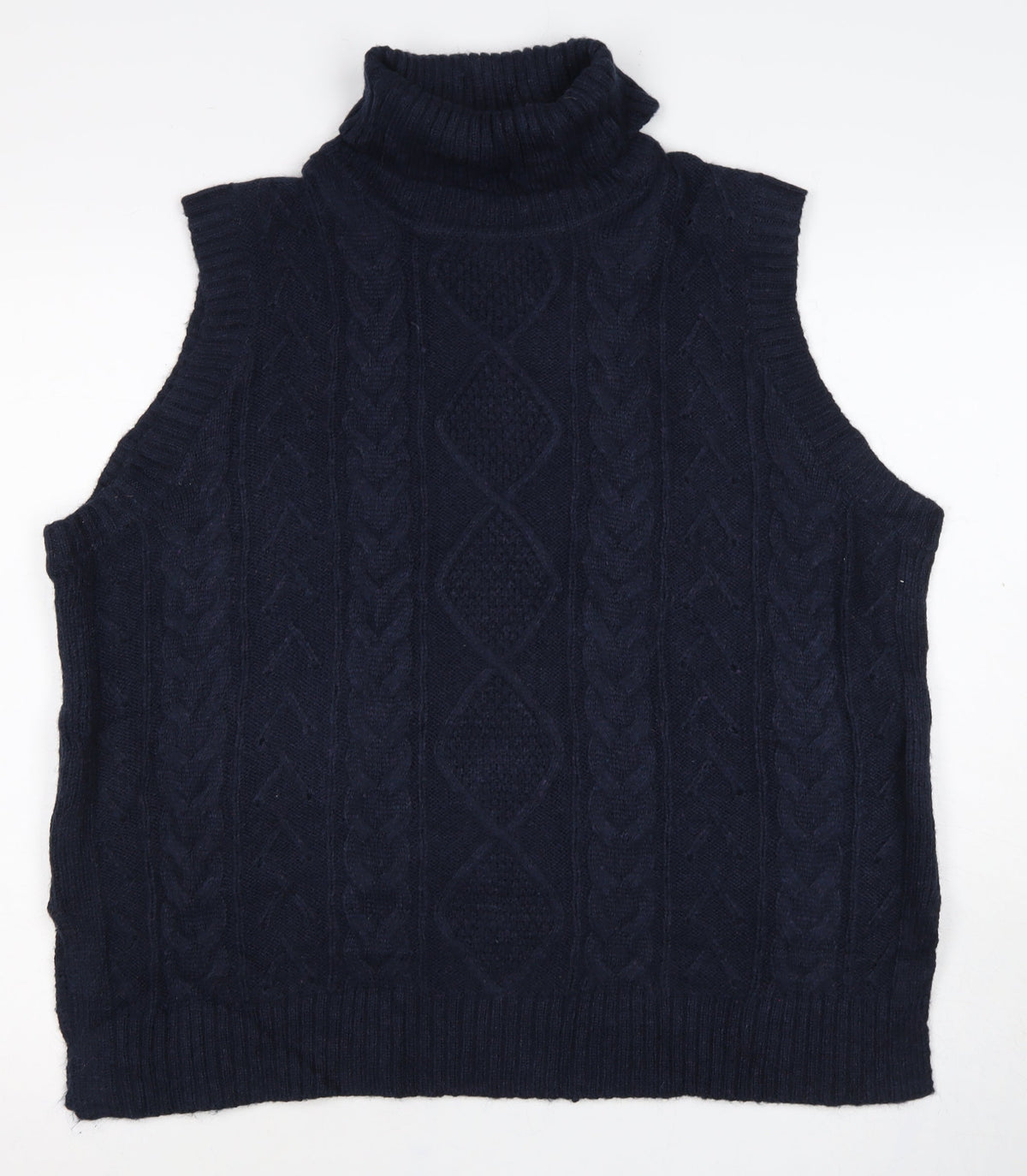 Marks and Spencer Men's Navy L Cable Knit Wool Roll Neck Vest