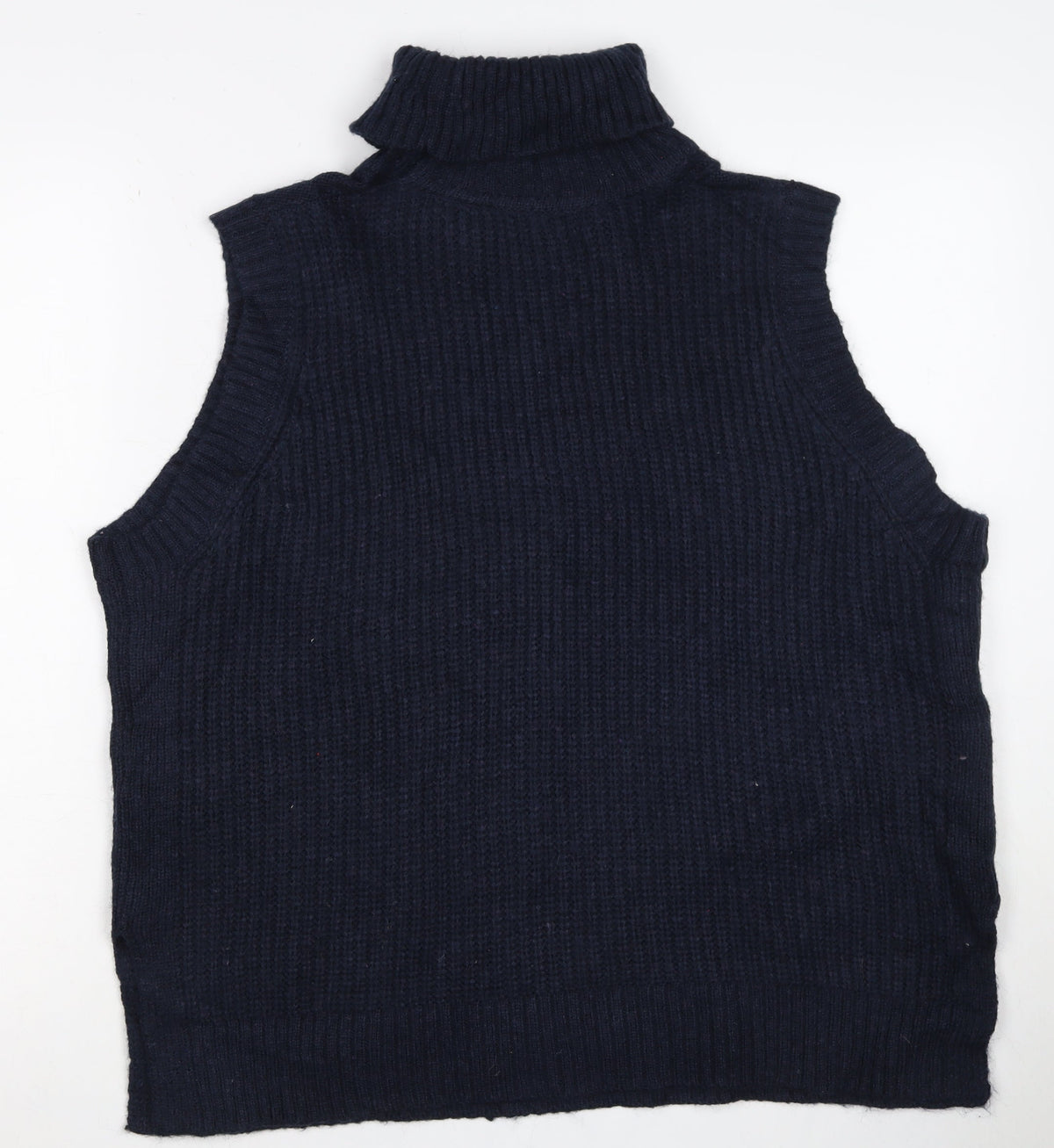 Marks and Spencer Men's Navy L Cable Knit Wool Roll Neck Vest
