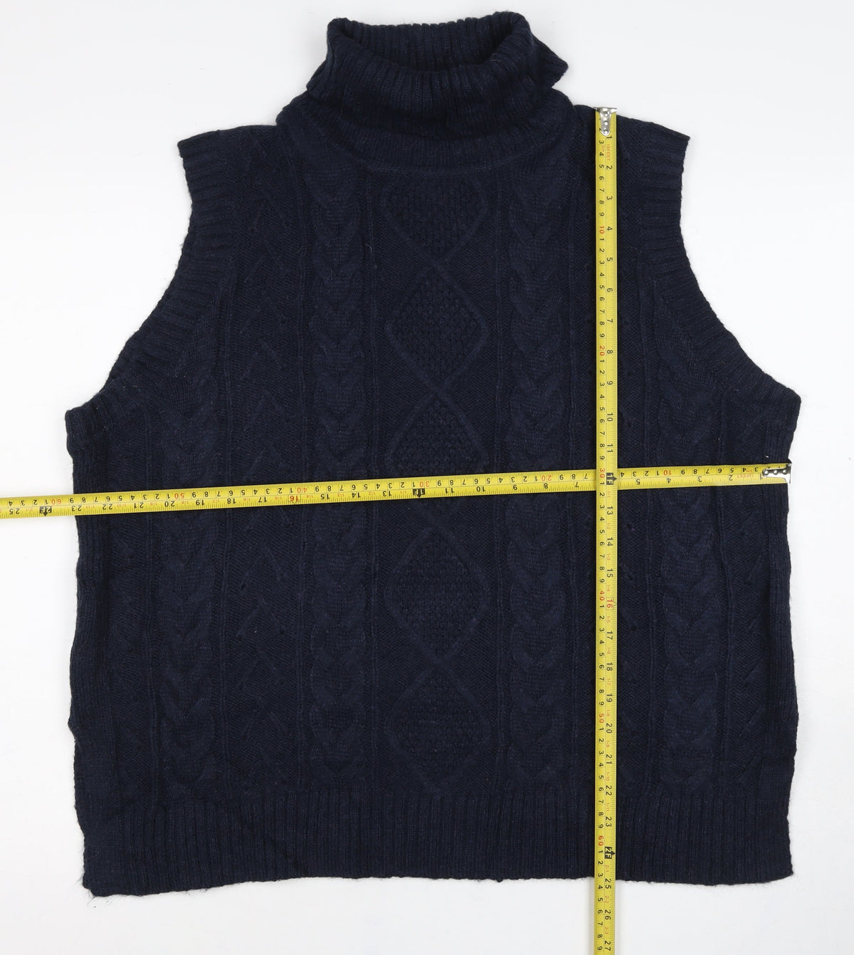 Marks and Spencer Men's Navy L Cable Knit Wool Roll Neck Vest