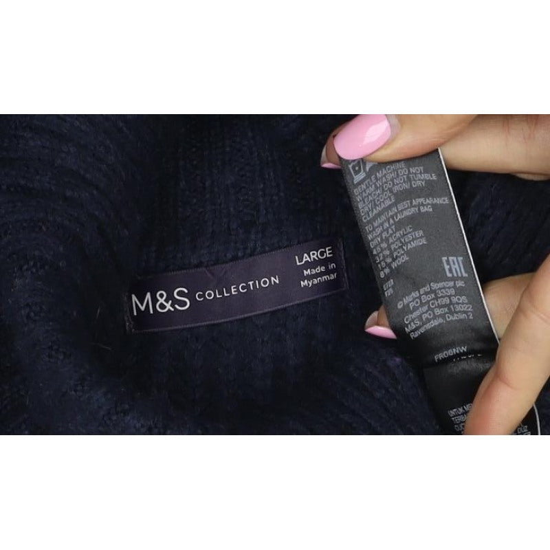 Marks and Spencer Men's Navy L Cable Knit Wool Roll Neck Vest