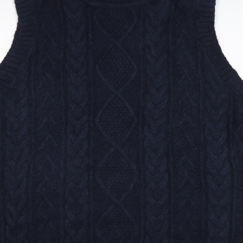 Marks and Spencer Men's Navy L Cable Knit Wool Roll Neck Vest
