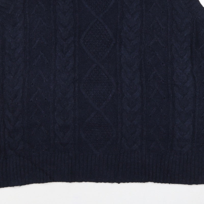 Marks and Spencer Men's Navy L Cable Knit Wool Roll Neck Vest