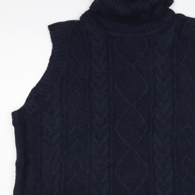 Marks and Spencer Men's Navy L Cable Knit Wool Roll Neck Vest