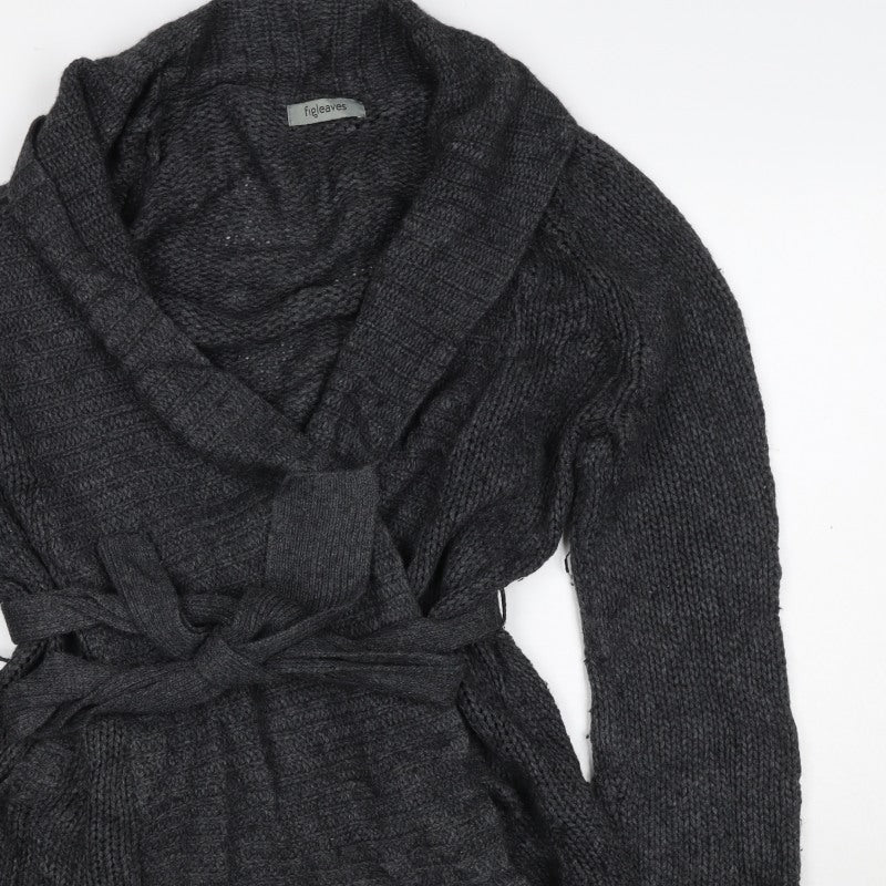 Figleaves Women’s Grey M Cable Knit Belted Wrap Cardigan