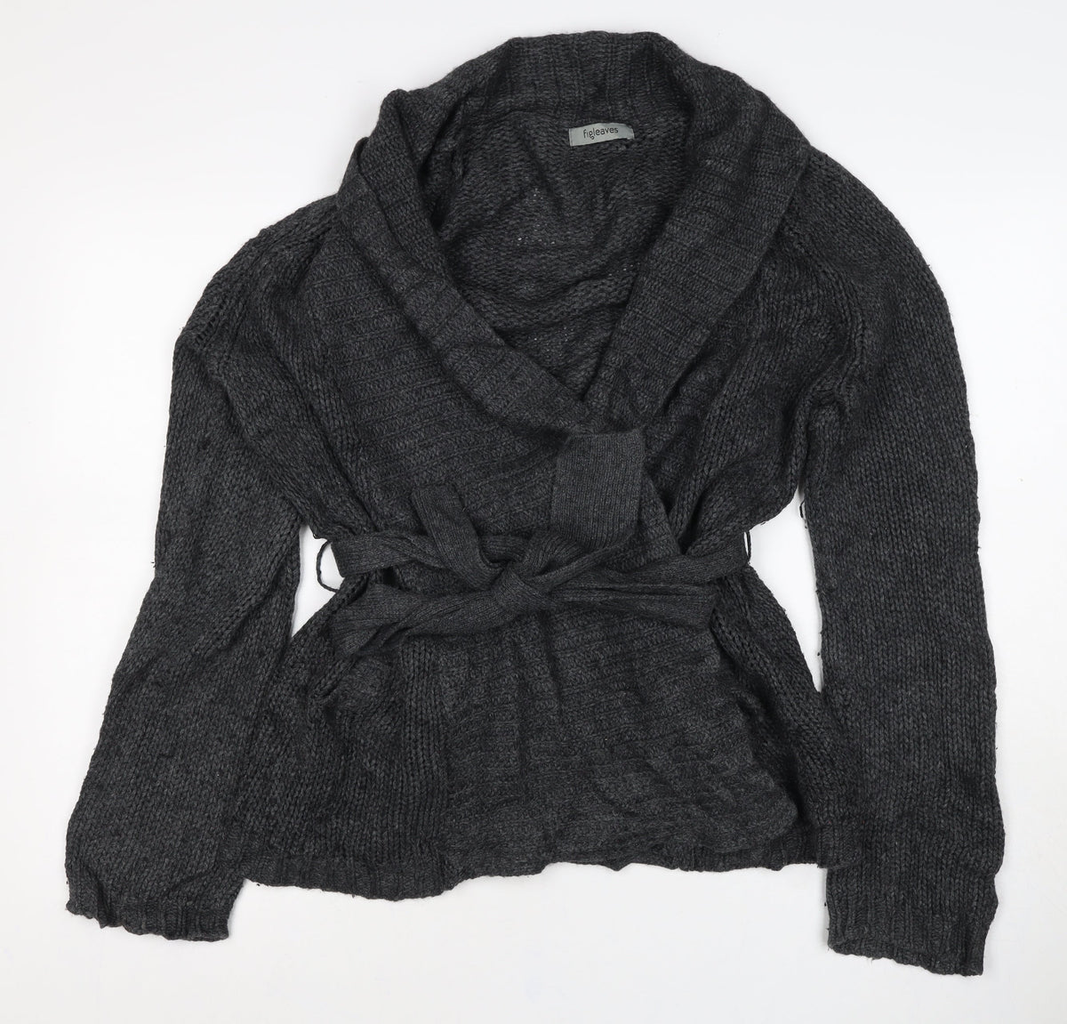 Figleaves Women’s Grey M Cable Knit Belted Wrap Cardigan