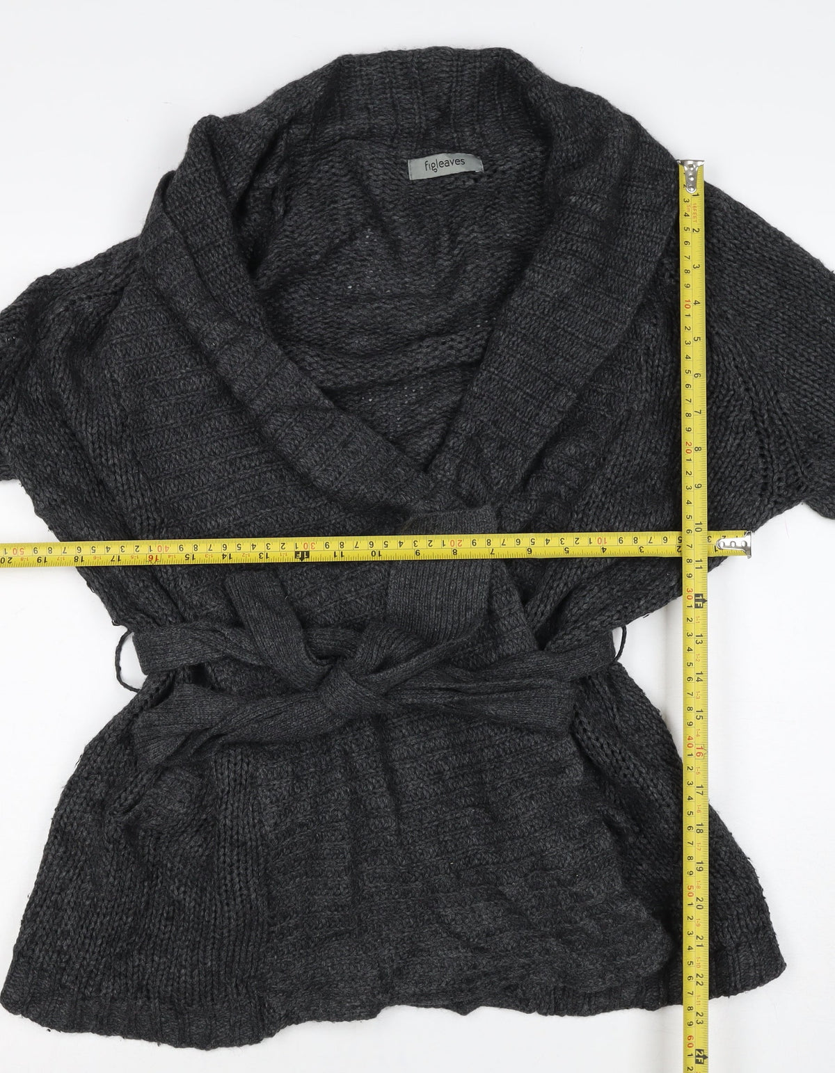 Figleaves Women’s Grey M Cable Knit Belted Wrap Cardigan