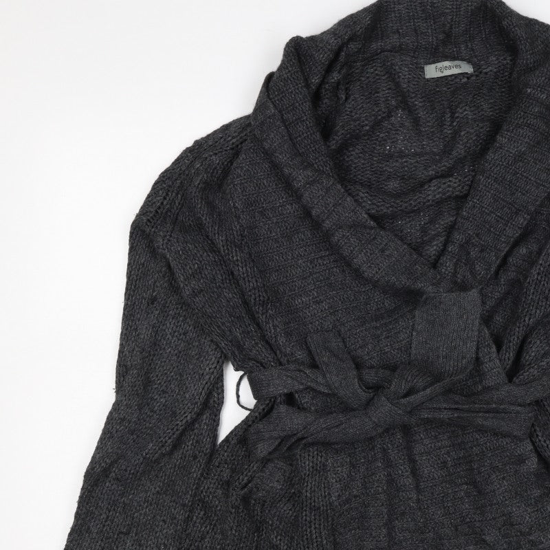 Figleaves Women’s Grey M Cable Knit Belted Wrap Cardigan