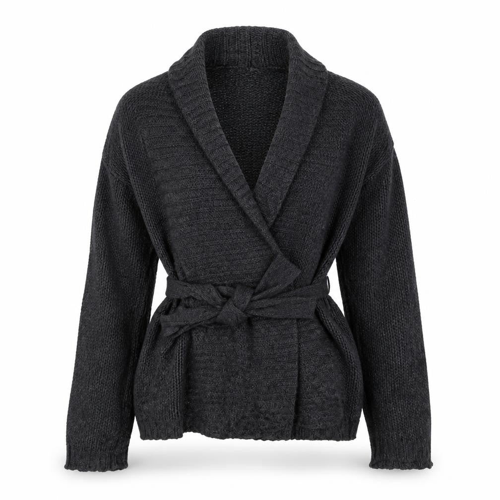 Figleaves Women’s Grey M Cable Knit Belted Wrap Cardigan