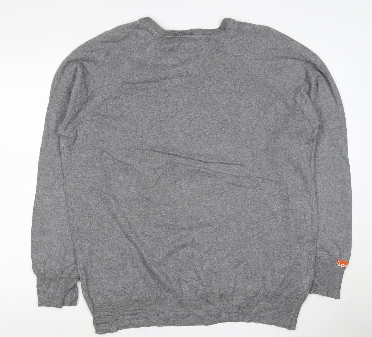 Superdry Men’s Grey 2XL V-Neck Cotton Knit Logo Pullover Jumper