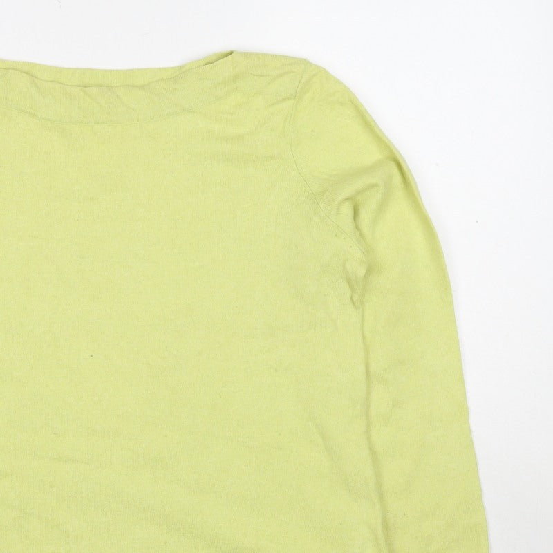 Thought Women Yellow UK 12 Linen Cotton Boat Neck Raglan Jumper