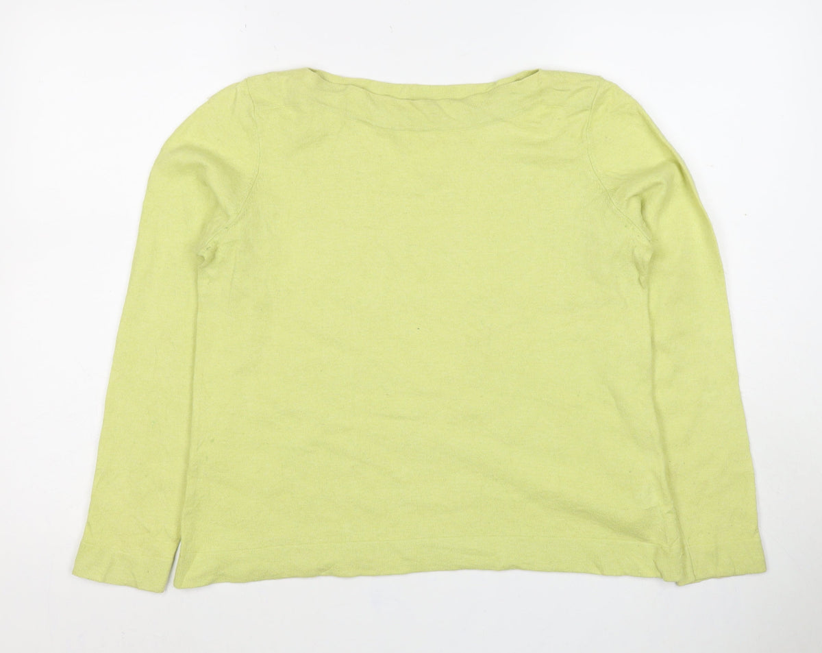 Thought Women Yellow UK 12 Linen Cotton Boat Neck Raglan Jumper