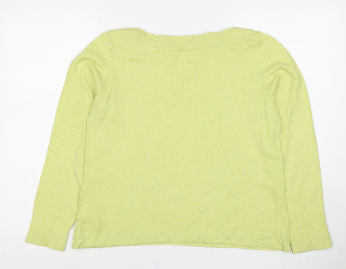 Thought Women Yellow UK 12 Linen Cotton Boat Neck Raglan Jumper