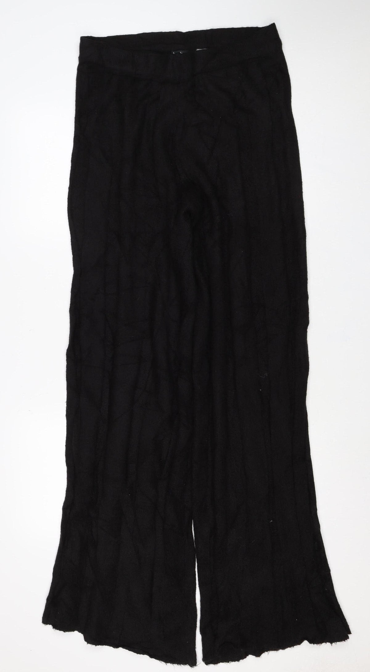 Boohoo Women’s Black UK 14 Wide-Leg Knit Trousers Elastic Waist