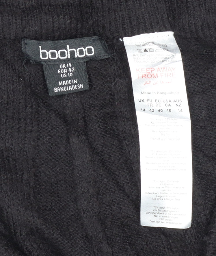 Boohoo Women’s Black UK 14 Wide-Leg Knit Trousers Elastic Waist