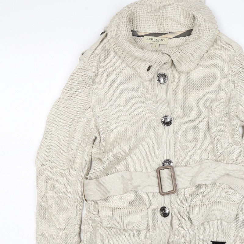 Burberry London Women’s Beige S Belted High Neck Knit Cardigan