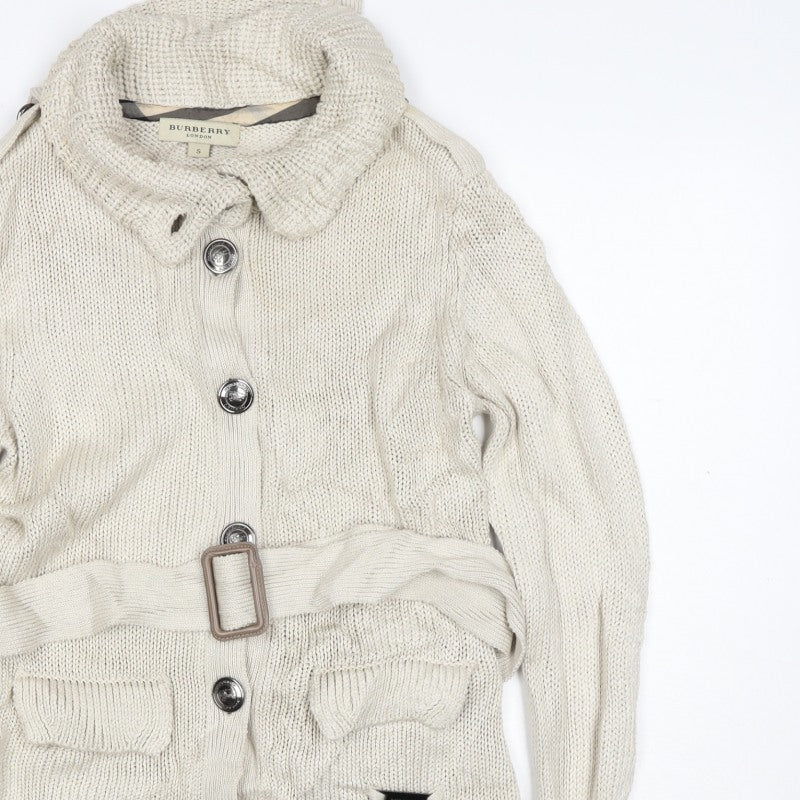 Burberry London Women’s Beige S Belted High Neck Knit Cardigan
