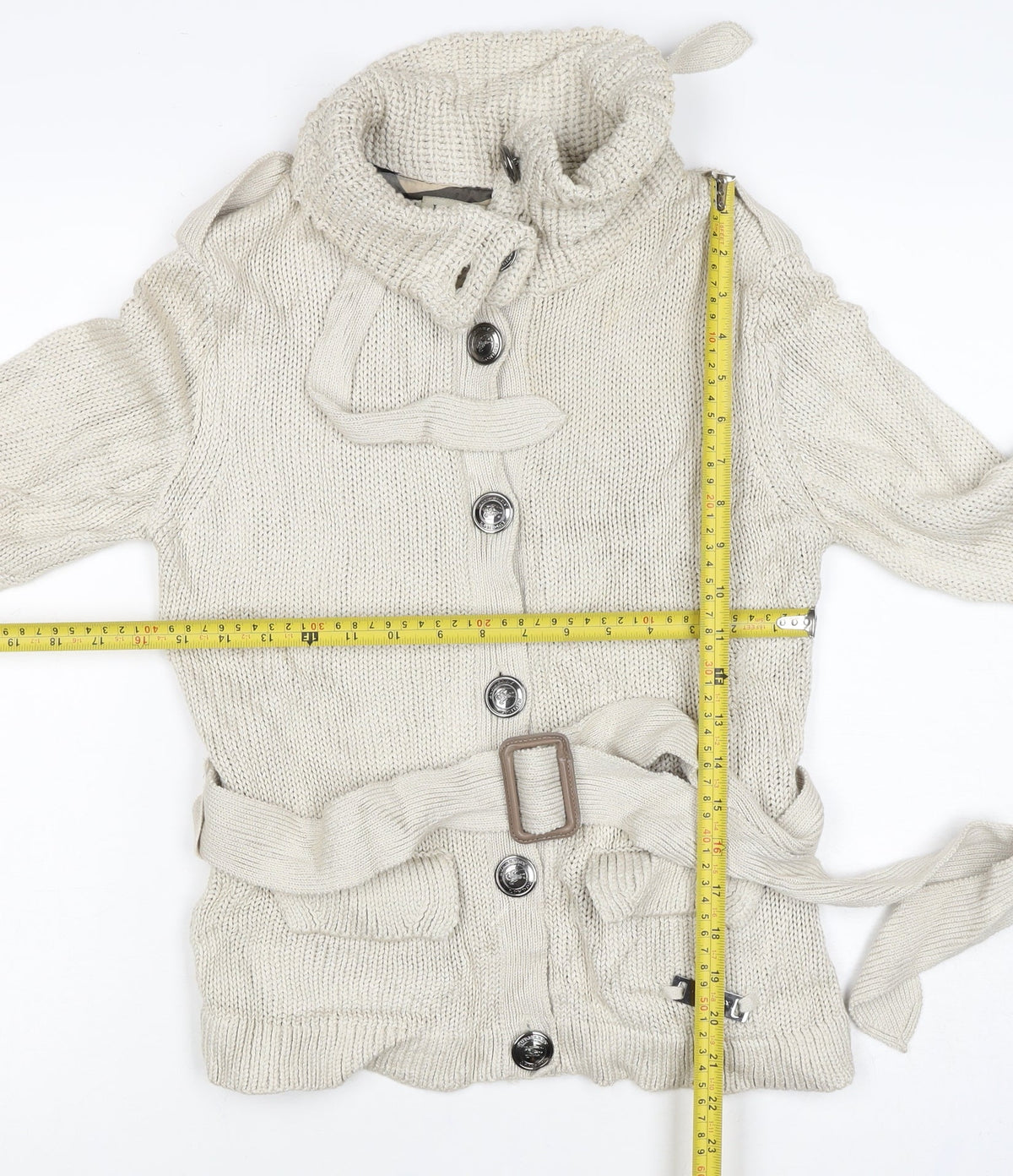 Burberry London Women’s Beige S Belted High Neck Knit Cardigan