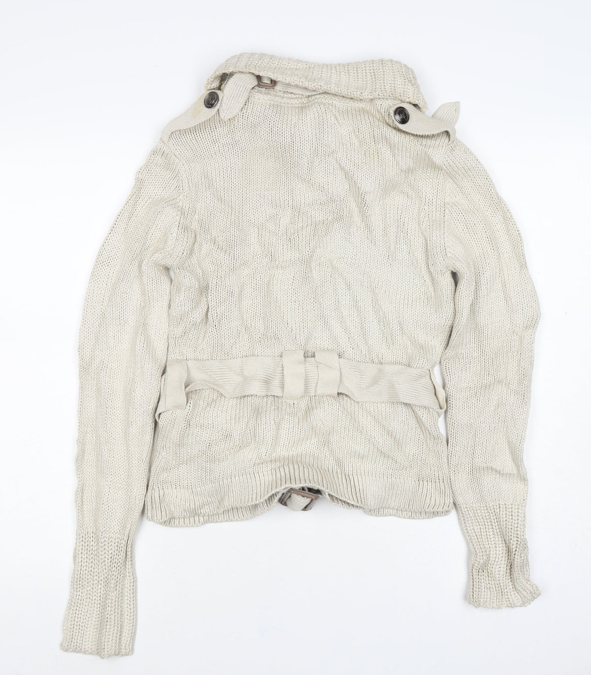 Burberry London Women’s Beige S Belted High Neck Knit Cardigan