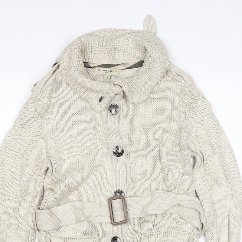 Burberry London Women’s Beige S Belted High Neck Knit Cardigan