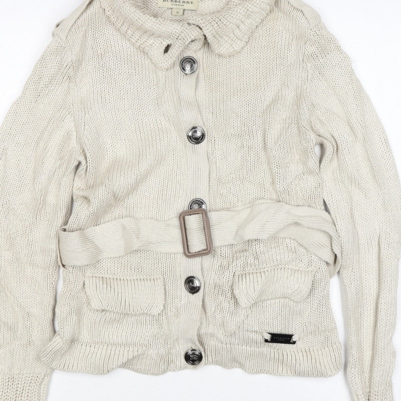 Burberry London Women’s Beige S Belted High Neck Knit Cardigan