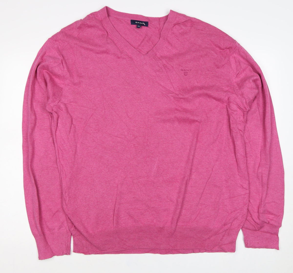 GANT Men’s Pink 2XL Cotton V-Neck Logo Pullover Jumper