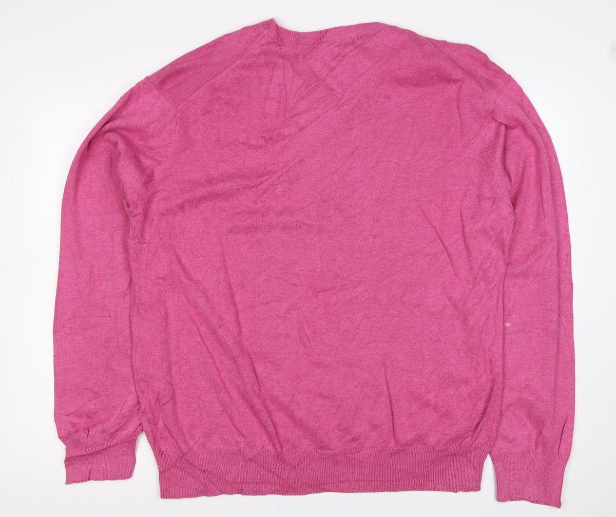GANT Men’s Pink 2XL Cotton V-Neck Logo Pullover Jumper