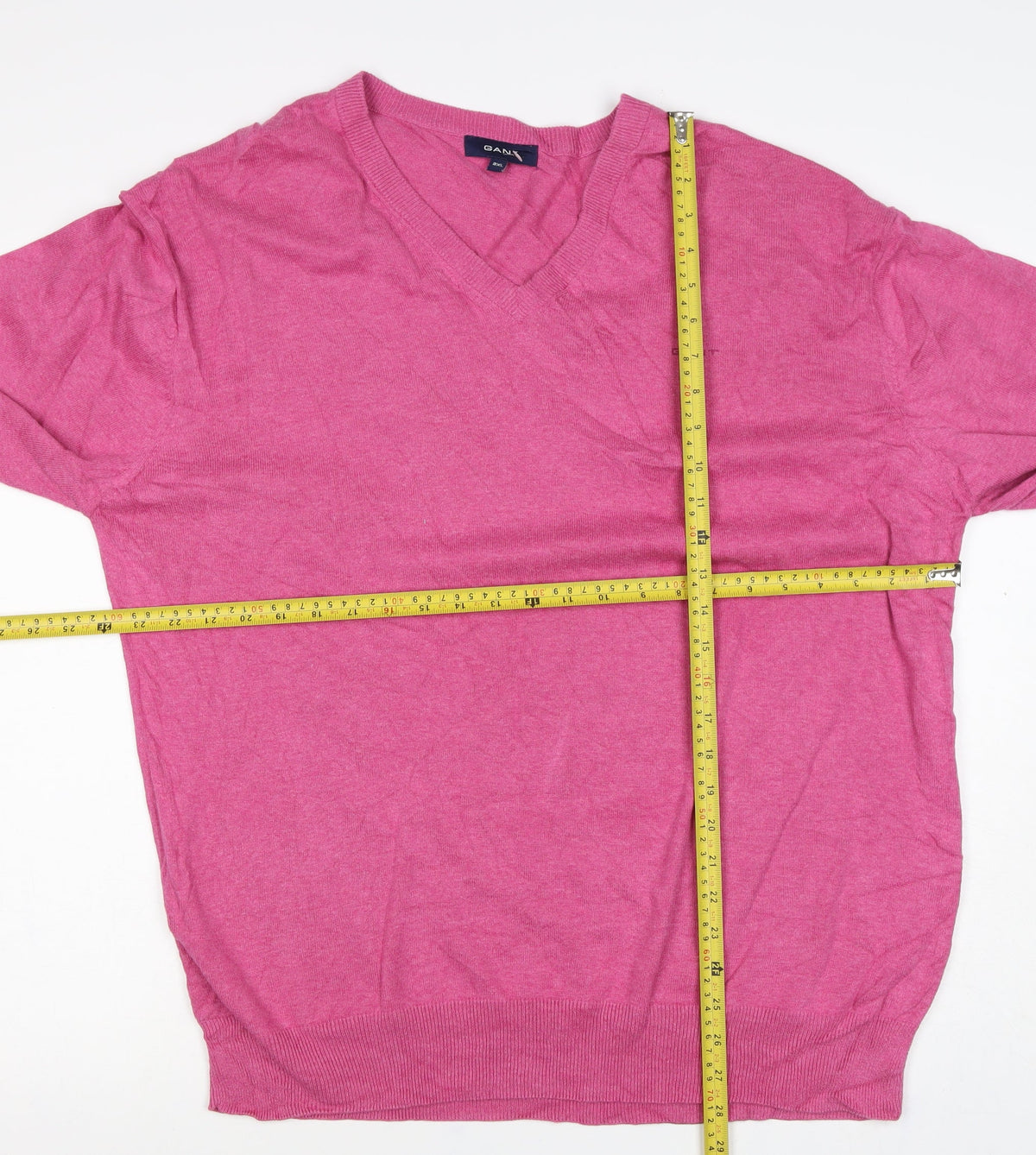 GANT Men’s Pink 2XL Cotton V-Neck Logo Pullover Jumper