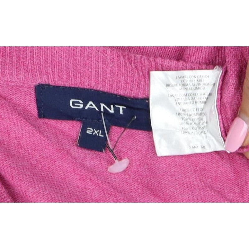 GANT Men’s Pink 2XL Cotton V-Neck Logo Pullover Jumper