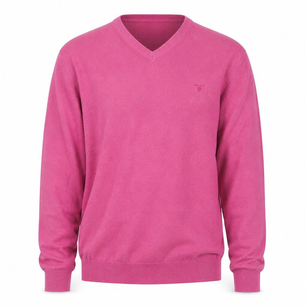 GANT Men’s Pink 2XL Cotton V-Neck Logo Pullover Jumper