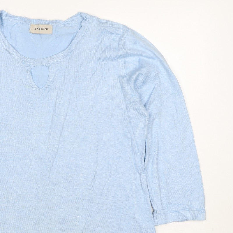Bassini Women Blue M Viscose Knit Keyhole Pullover Jumper Long Sleeve