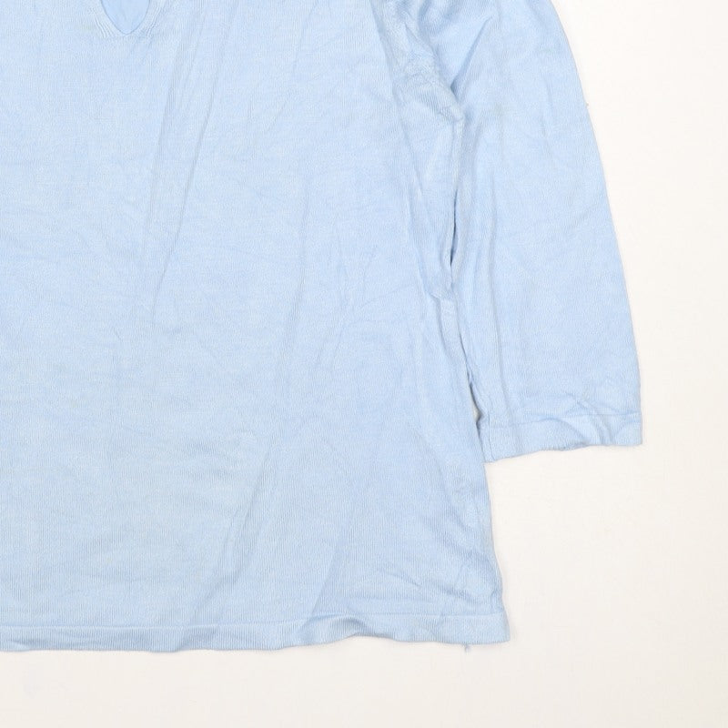Bassini Women Blue M Viscose Knit Keyhole Pullover Jumper Long Sleeve