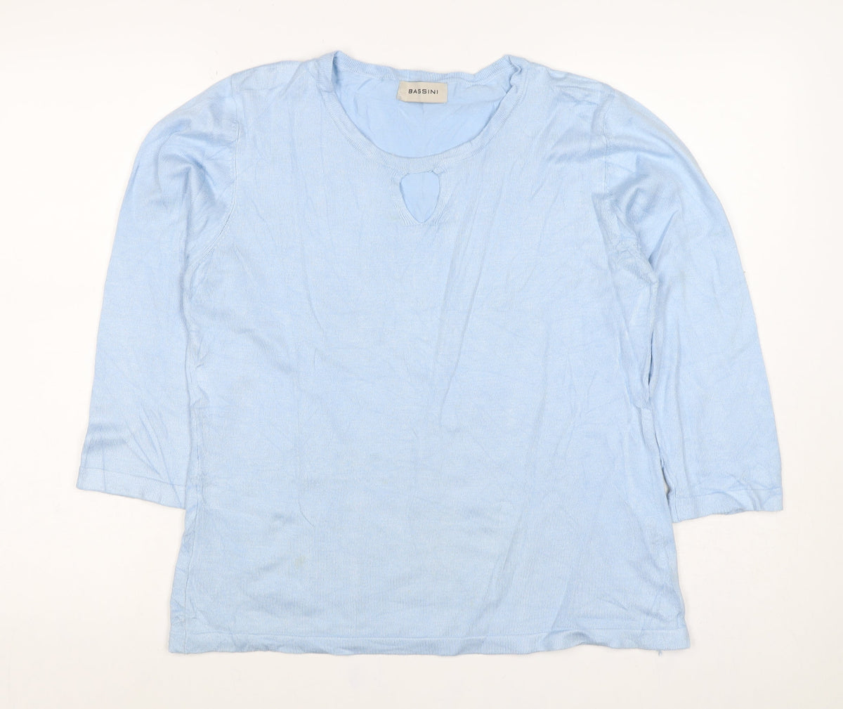 Bassini Women Blue M Viscose Knit Keyhole Pullover Jumper Long Sleeve