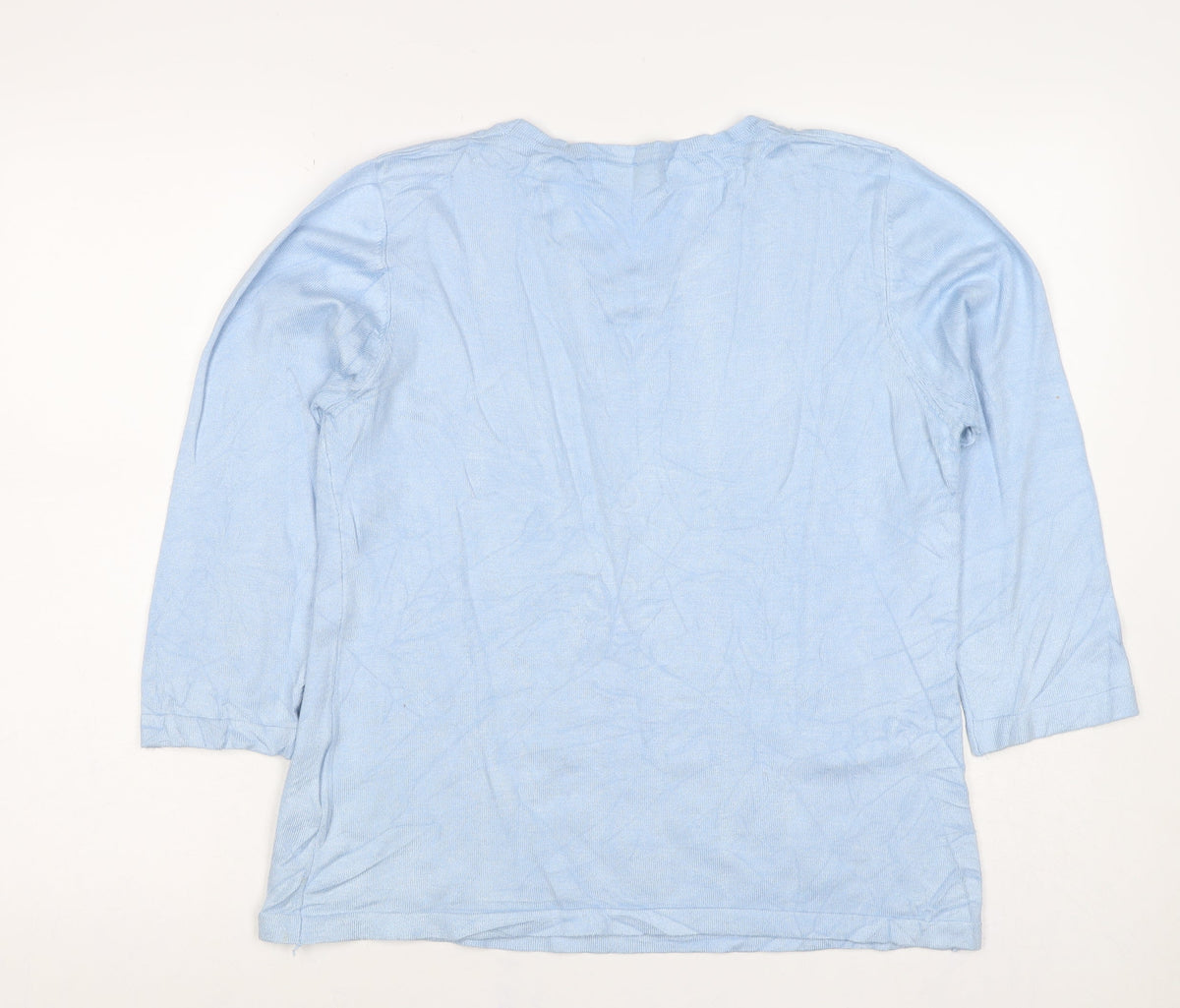 Bassini Women Blue M Viscose Knit Keyhole Pullover Jumper Long Sleeve