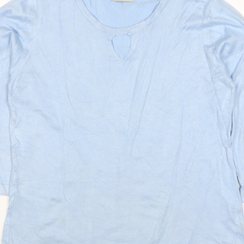 Bassini Women Blue M Viscose Knit Keyhole Pullover Jumper Long Sleeve