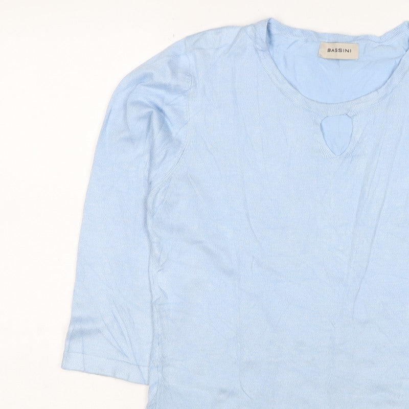 Bassini Women Blue M Viscose Knit Keyhole Pullover Jumper Long Sleeve