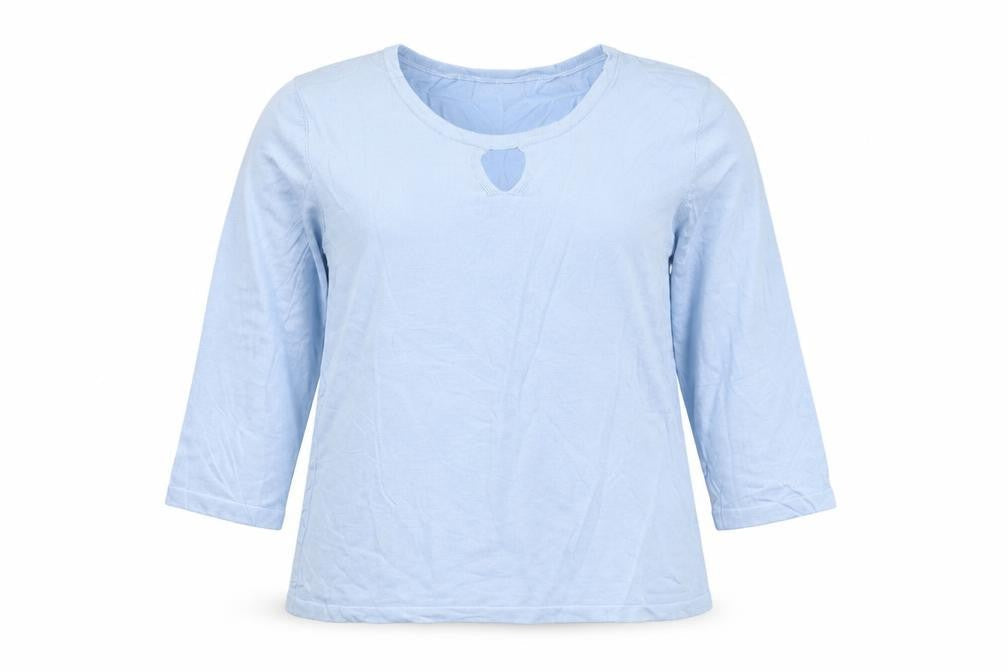 Bassini Women Blue M Viscose Knit Keyhole Pullover Jumper Long Sleeve