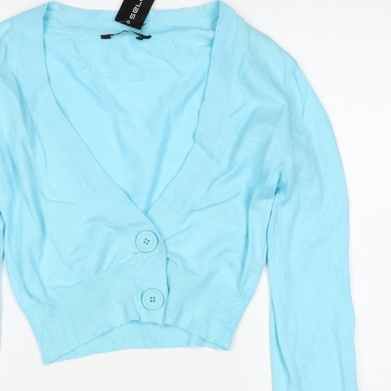 Select Women Blue UK 8 V-Neck Button Knit Cardigan