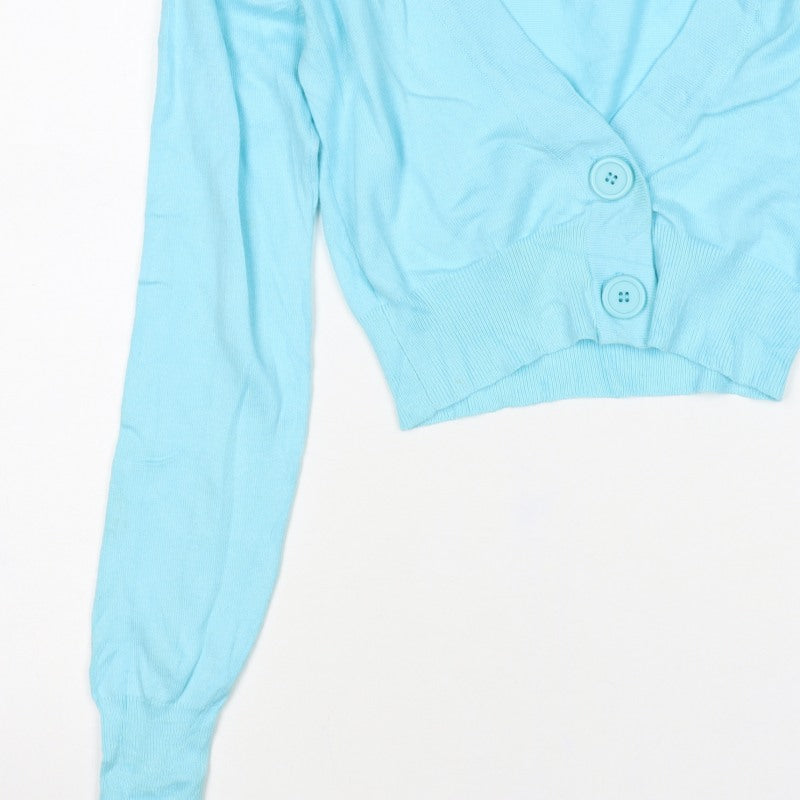Select Women Blue UK 8 V-Neck Button Knit Cardigan