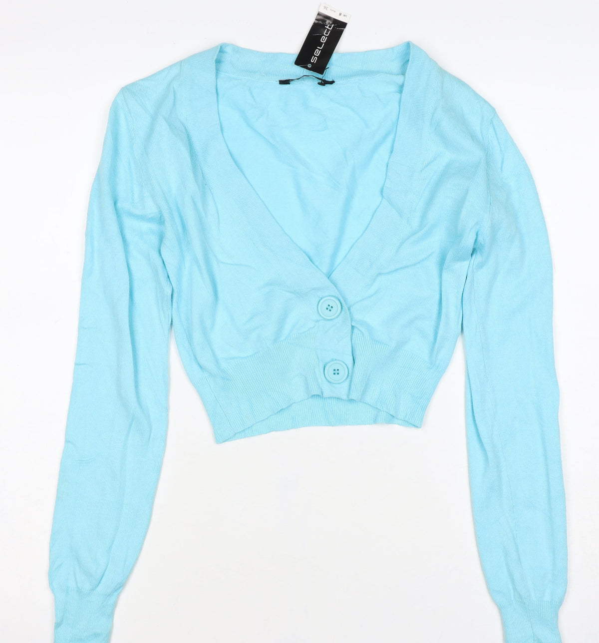 Select Women Blue UK 8 V-Neck Button Knit Cardigan