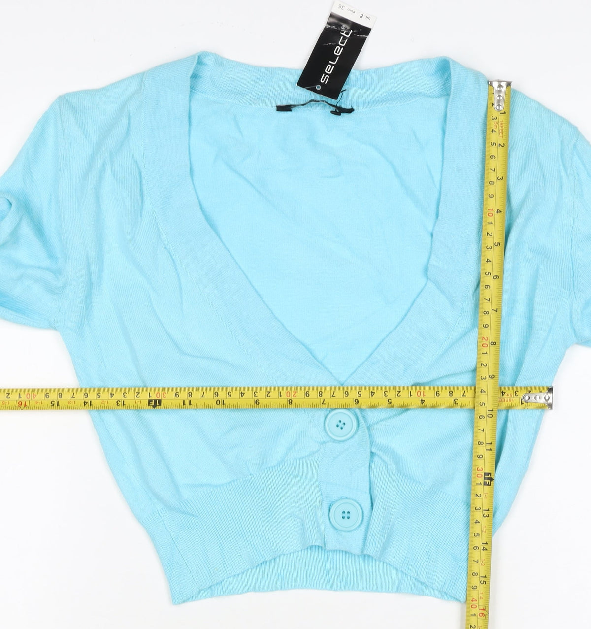 Select Women Blue UK 8 V-Neck Button Knit Cardigan