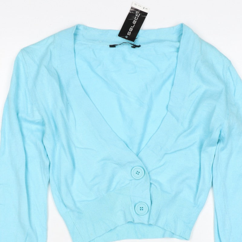Select Women Blue UK 8 V-Neck Button Knit Cardigan