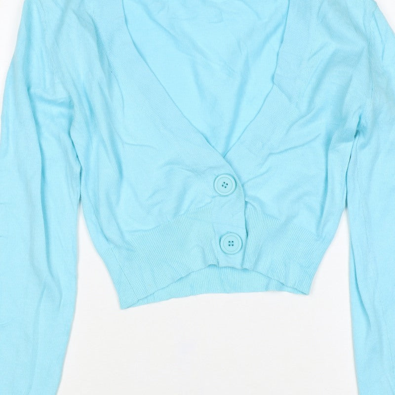 Select Women Blue UK 8 V-Neck Button Knit Cardigan