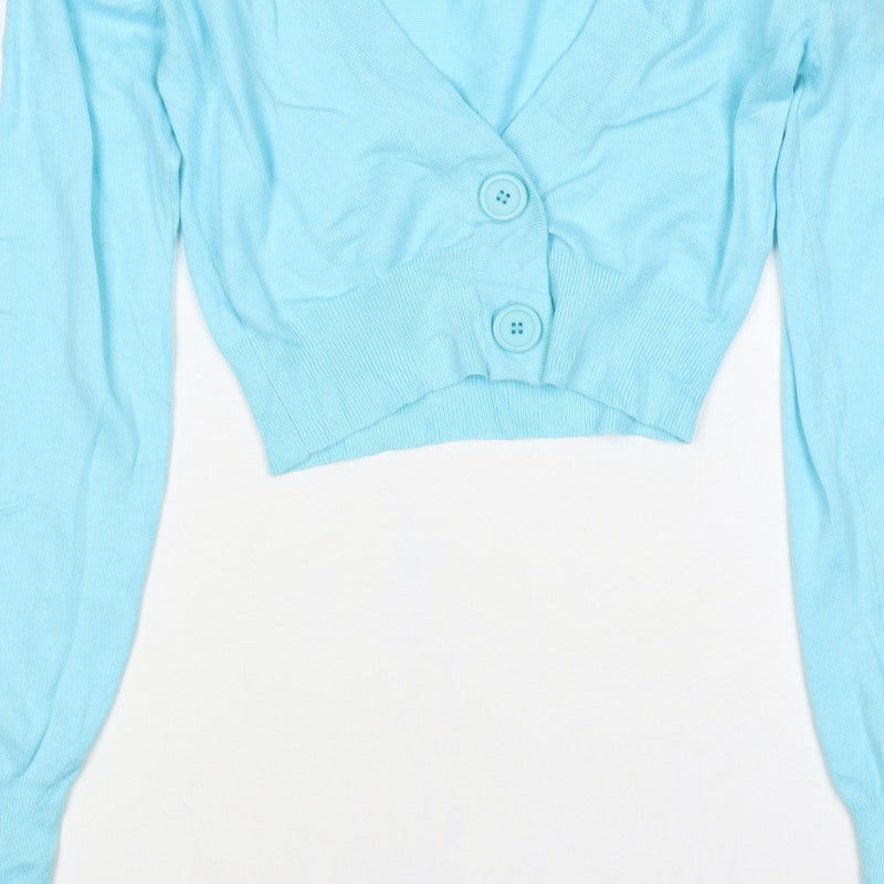 Select Women Blue UK 8 V-Neck Button Knit Cardigan