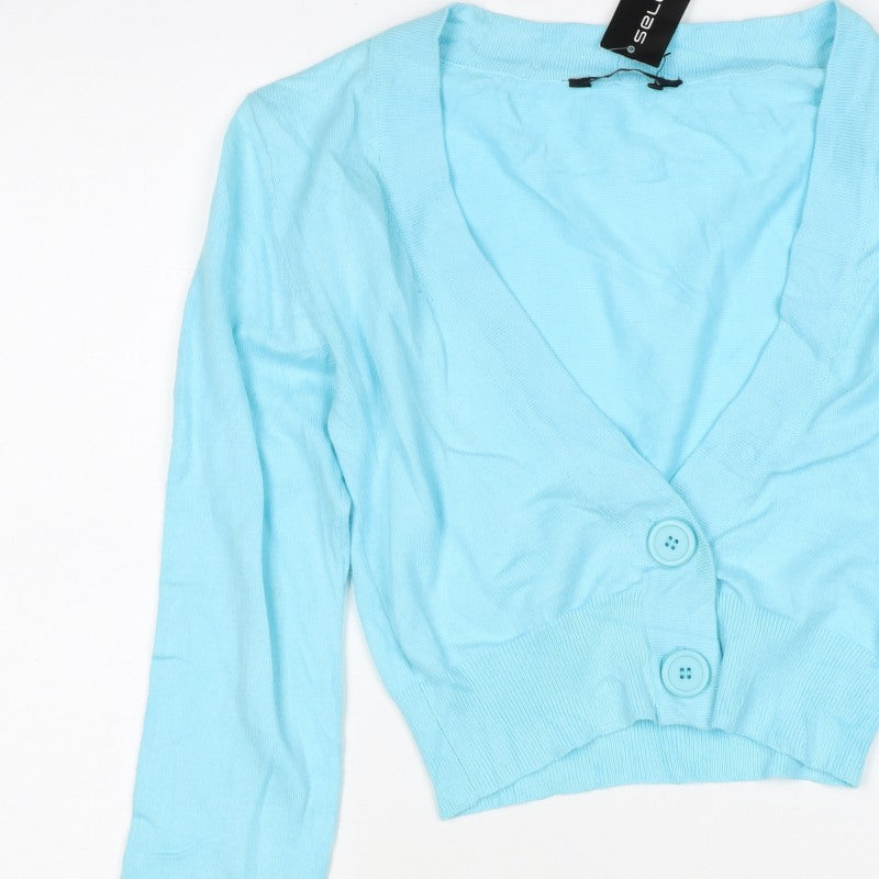 Select Women Blue UK 8 V-Neck Button Knit Cardigan