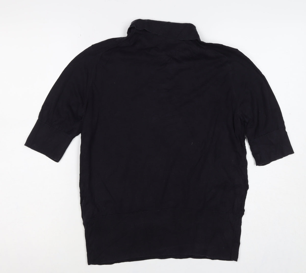 COS Women Black UK 14 Silk Cotton 3/4 Sleeve Basic Polo Top