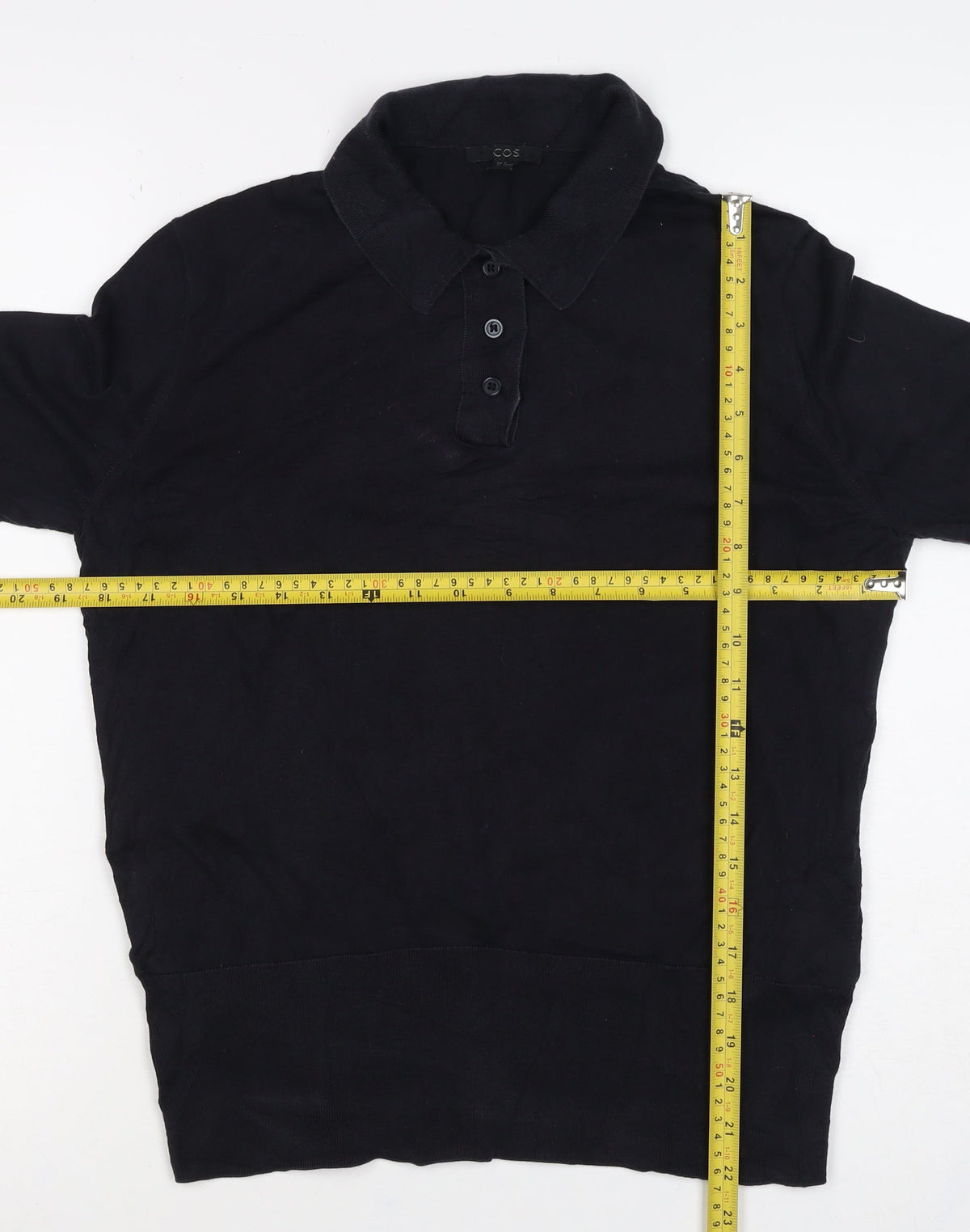 COS Women Black UK 14 Silk Cotton 3/4 Sleeve Basic Polo Top